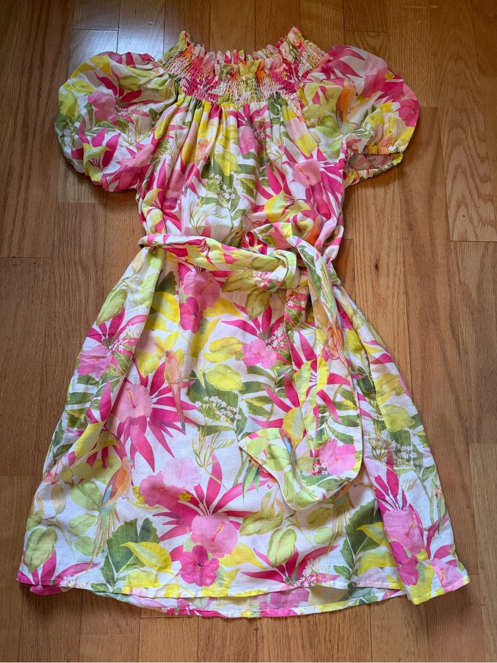 Roller Rabbit Floral Off-Shoulder Dress in Pink, Yellow & Green